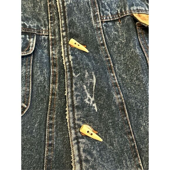 VTG 90's Limited Edition Men's Leather & Denim Sherpa Bone Toggle Button Jacket‎ - Picture 4 of 9